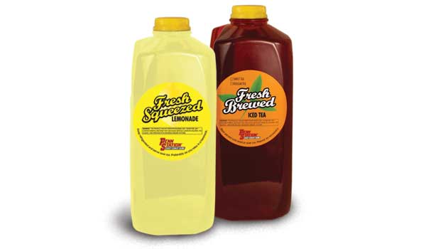 Half-gallon jugs of lemonade and tea